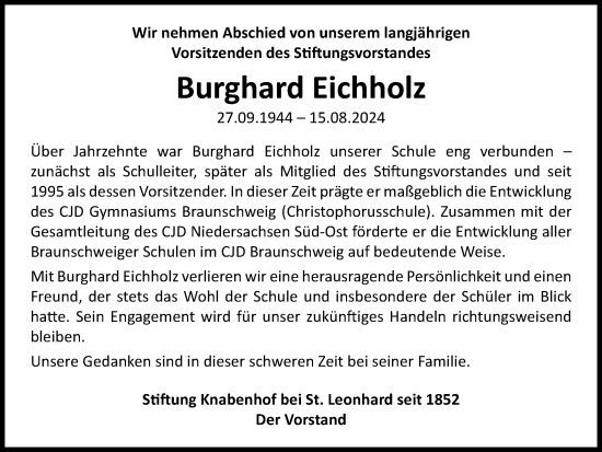 Traueranzeige von Burghard Eichholz von Braunschweiger Zeitung