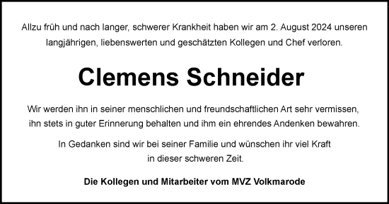 Traueranzeige von Clemens Schneider von Braunschweiger Zeitung