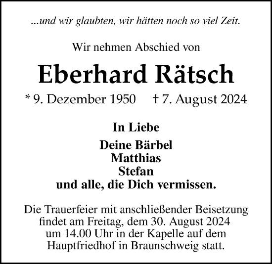 Traueranzeige von Eberhard Rätsch von Braunschweiger Zeitung