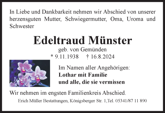 Traueranzeige von Edeltraud Münster von Salzgitter-Zeitung