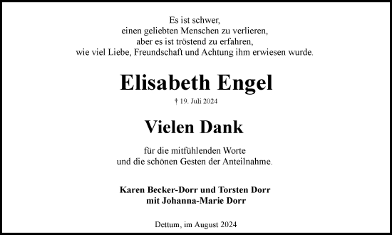 Traueranzeige von Elisabeth Engel von Braunschweiger Zeitung