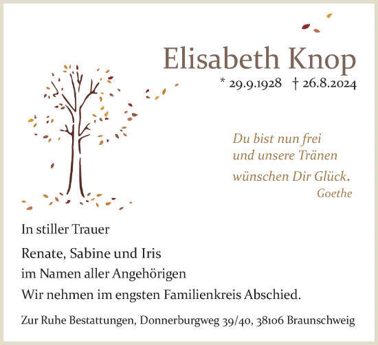 Traueranzeige von Elisabeth Knop von Braunschweiger Zeitung