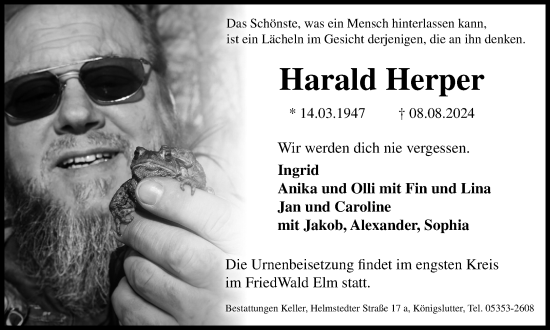 Traueranzeige von Harald Herper von Helmstedter Nachrichten