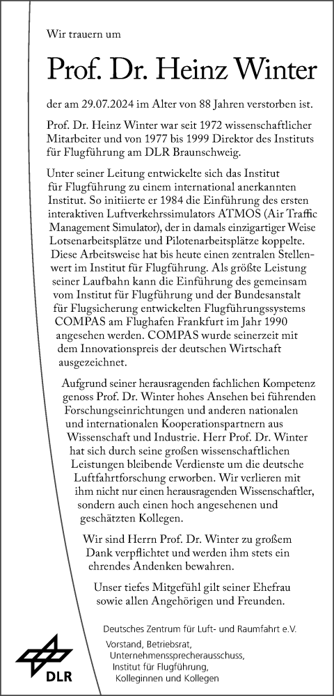 Traueranzeige von Heinz Winter von Braunschweiger Zeitung