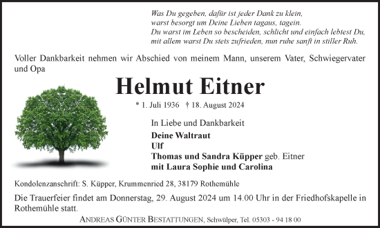 Traueranzeige von Helmut Eitner von Braunschweiger Zeitung