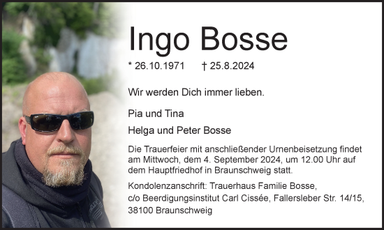 Traueranzeige von Ingo Bosse von Braunschweiger Zeitung