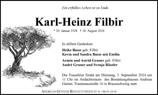 Traueranzeige von Karl-Heinz Filbir von Braunschweiger Zeitung