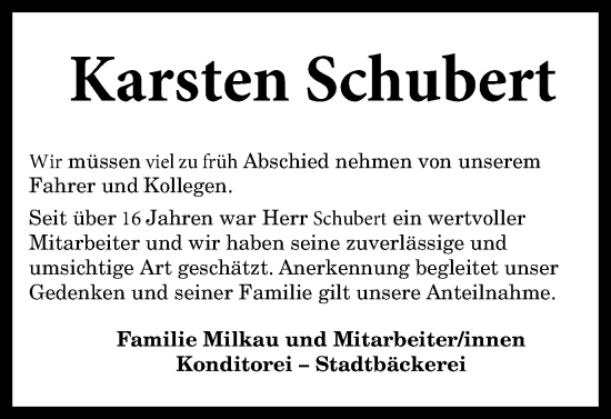 Traueranzeige von Karsten Schubert von Braunschweiger Zeitung