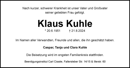 Traueranzeige von Klaus Kuhle von Braunschweiger Zeitung