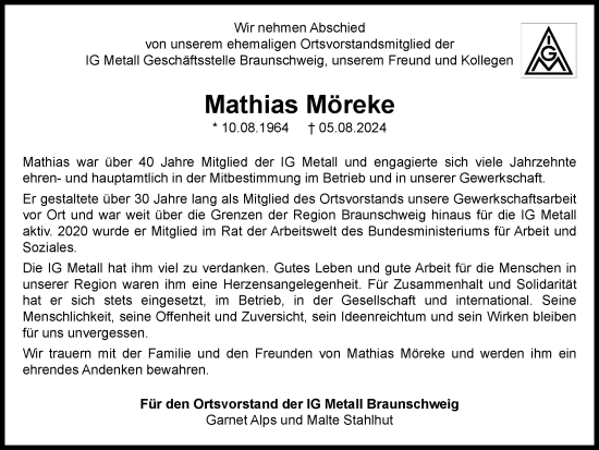 Traueranzeige von Mathias Möreke von Braunschweiger Zeitung
