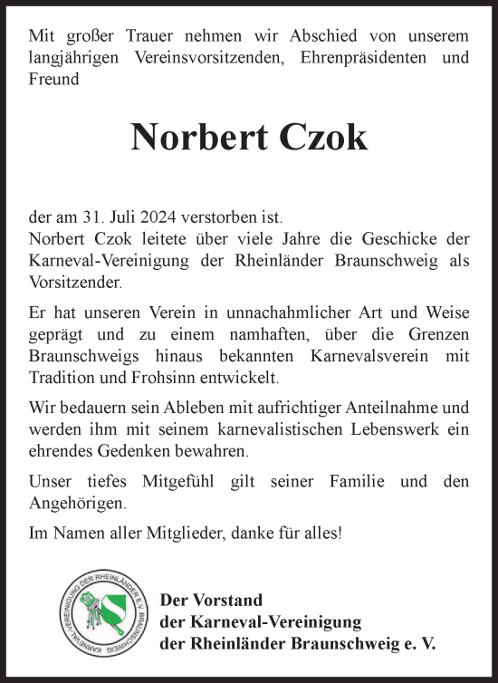 Traueranzeige von Norbert Czok von Braunschweiger Zeitung