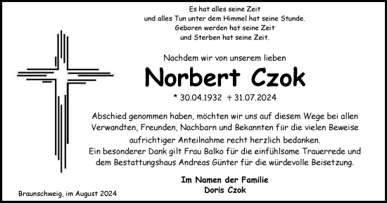 Traueranzeige von Norbert Czok von Braunschweiger Zeitung