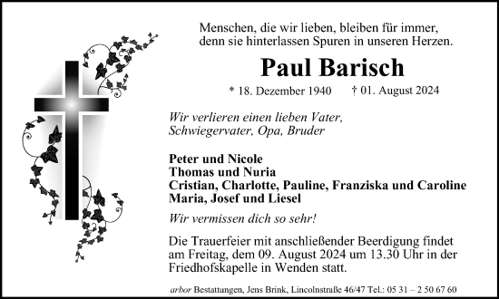 Traueranzeige von Paul Barisch von Braunschweiger Zeitung