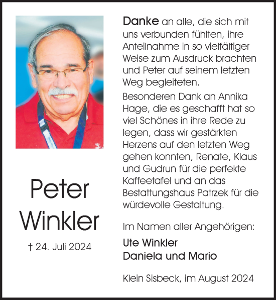 Traueranzeige von Peter Winkler von Helmstedter Nachrichten