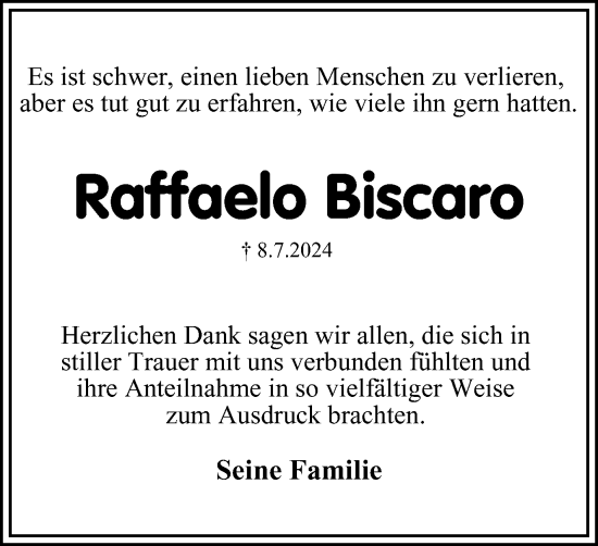 Traueranzeige von Raffael Biscaro von Braunschweiger Zeitung