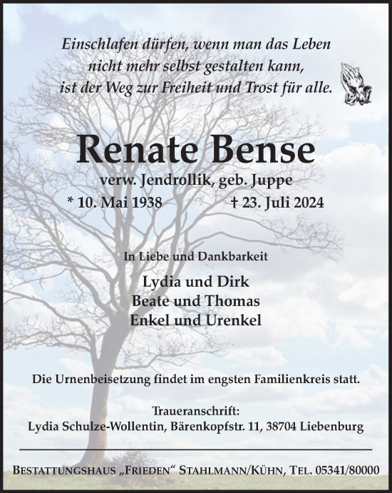 Traueranzeige von Renate Bense von Salzgitter-Zeitung