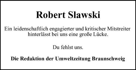 Traueranzeige von Robert Slawski von Braunschweiger Zeitung