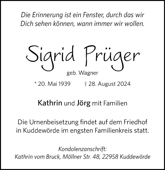 Traueranzeige von Sigrid Prüger von Braunschweiger Zeitung