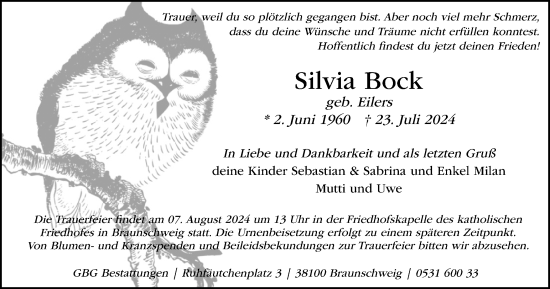 Traueranzeige von Silvia Bock von Braunschweiger Zeitung