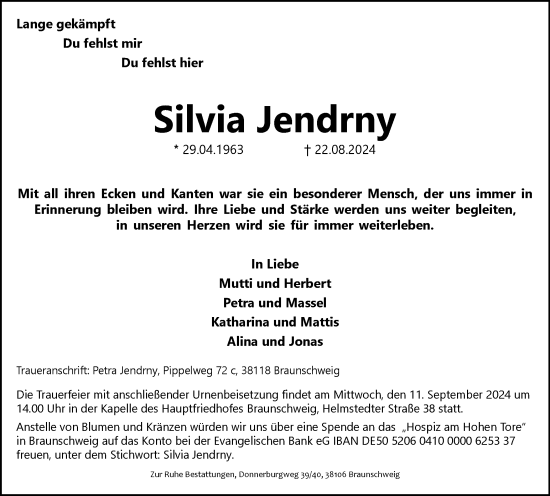 Traueranzeige von Silvia Jendrny von Braunschweiger Zeitung