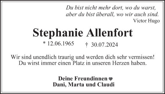 Traueranzeige von Stephanie Allenfort von Braunschweiger Zeitung