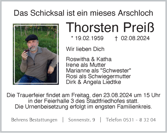 Traueranzeige von Thorsten Preiß von Braunschweiger Zeitung
