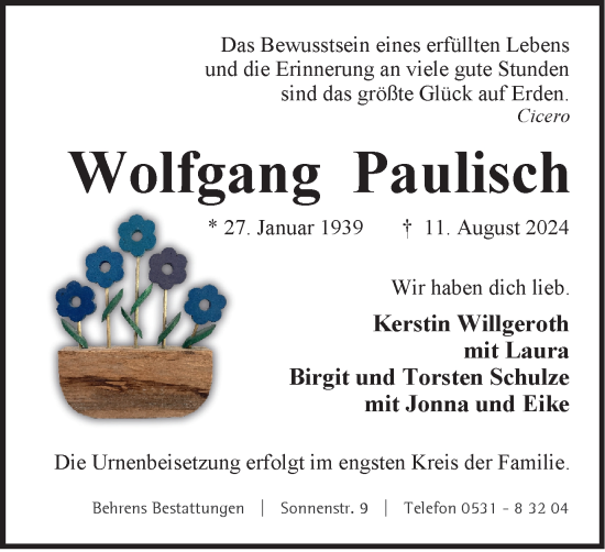 Traueranzeige von Wolfgang Paulisch von Braunschweiger Zeitung