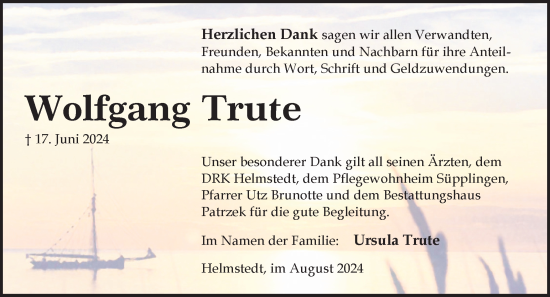 Traueranzeige von Wolfgang Trute von Helmstedter Nachrichten