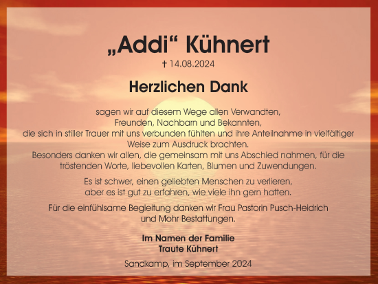 Traueranzeige von Addi Kühnert von Wolfsburger Nachrichten