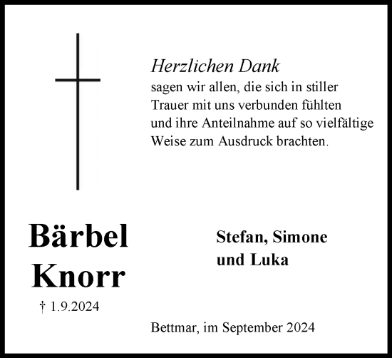 Traueranzeige von Bärbel Knorr von Peiner Nachrichten