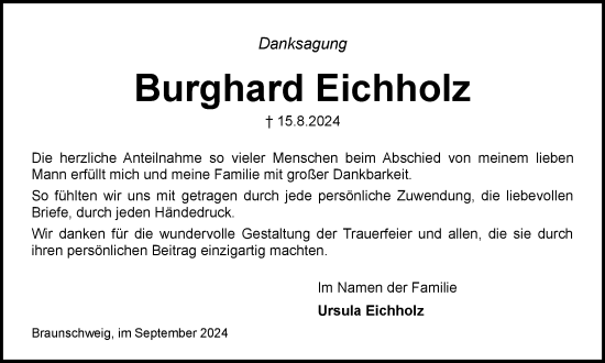 Traueranzeige von Burghard Eichholz von Braunschweiger Zeitung