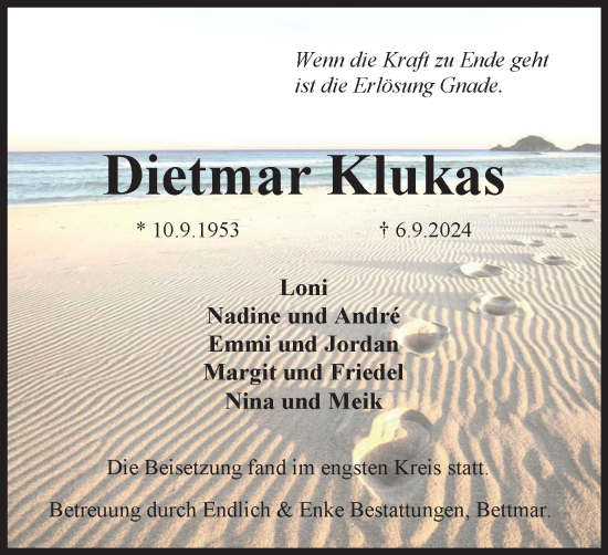 Traueranzeige von Dietmar Klukas von Peiner Nachrichten
