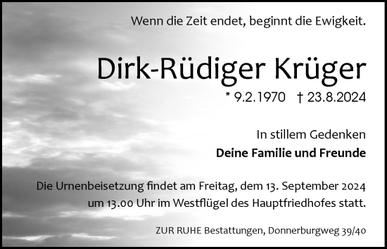 Traueranzeige von Dirk-Rüdiger Krüger von Neue Braunschweiger am Samstag