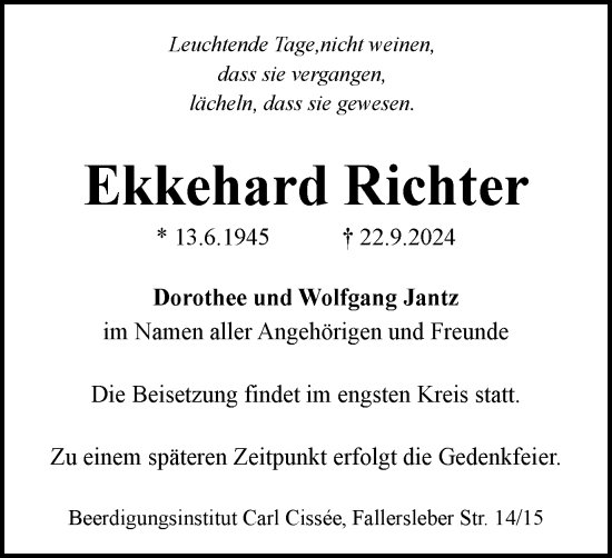 Traueranzeige von Ekkehard Richter von Braunschweiger Zeitung