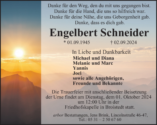 Traueranzeige von Engelbert Schneider von Salzgitter-Zeitung
