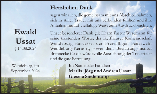 Traueranzeige von Ewald Ussat von Peiner Nachrichten
