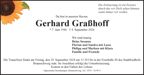Traueranzeige von Gerhard Graßhoff von Braunschweiger Zeitung