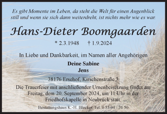 Traueranzeige von Hans-Dieter Boomgaarden von Braunschweiger Zeitung