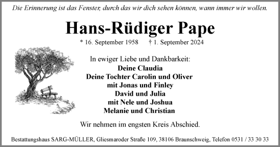 Traueranzeige von Hans-Rüdiger Pape von Braunschweiger Zeitung