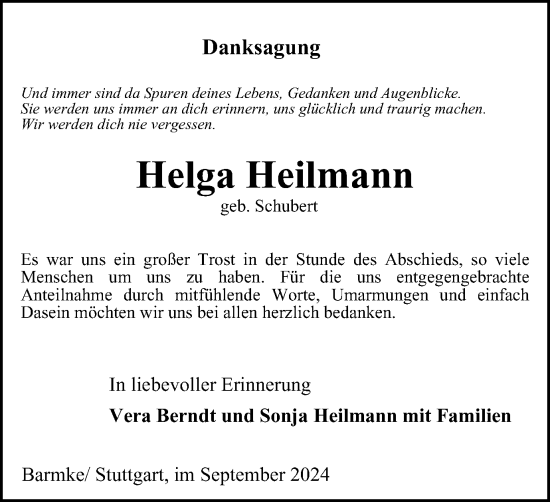 Traueranzeige von Helga Heilmann von Wolfenbütteler Zeitung