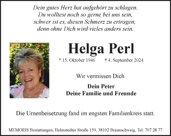 Traueranzeige von Helga Perl von Braunschweiger Zeitung