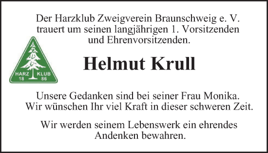 Traueranzeige von Helmut Krull von Braunschweiger Zeitung