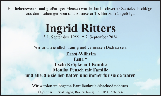 Traueranzeige von Ingrid Ritters von Braunschweiger Zeitung