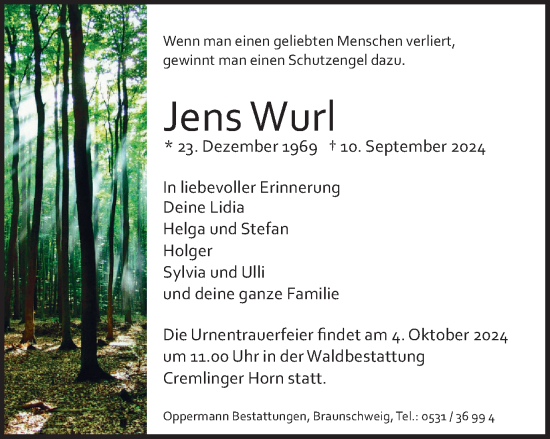 Traueranzeige von Jens Wurl von Braunschweiger Zeitung