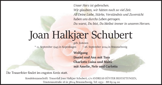 Traueranzeige von Joan Halkjaer Schubert von Braunschweiger Zeitung