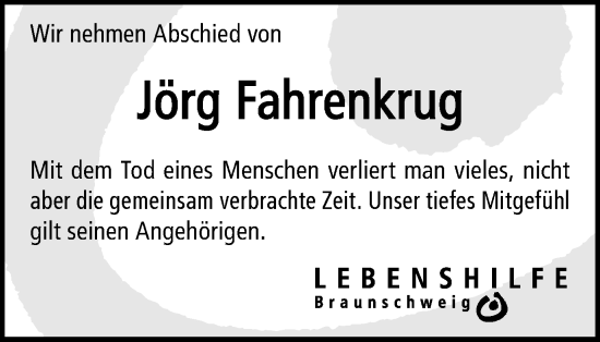 Traueranzeige von Jörg Fahrenkrug von Braunschweiger Zeitung