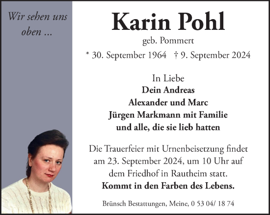 Traueranzeige von Karin Pohl von Braunschweiger Zeitung