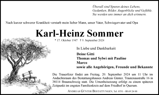Traueranzeige von Karl-Heinz Sommer von Braunschweiger Zeitung