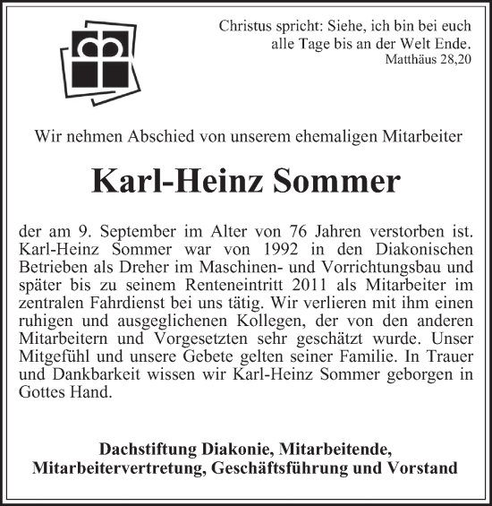 Traueranzeige von Karl-Heinz Sommer von Braunschweiger Zeitung
