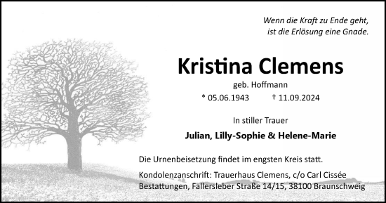 Traueranzeige von Kristna Clemens von Braunschweiger Zeitung
